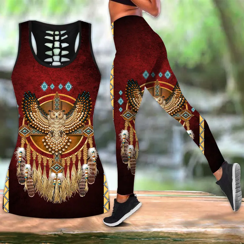 Native Owl Yoga Outfit For Women Fashion 3D Printed Fitness Sports