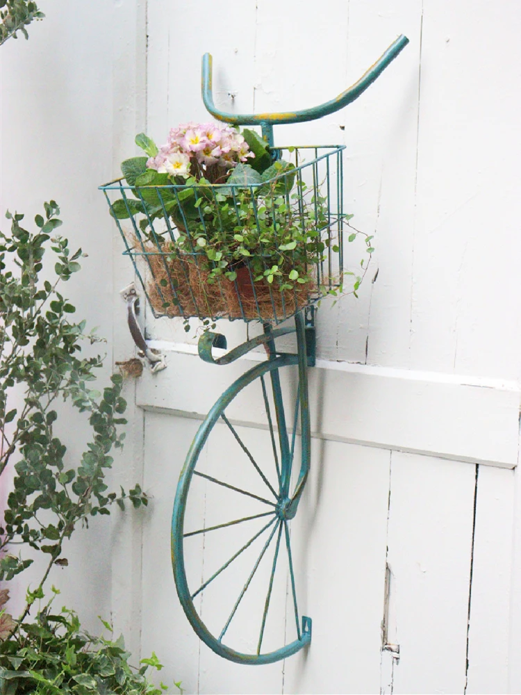 Support à Fleurs En Forme De Vélo En Fer Forgé - 2 Présentoirs En Bois - Décoration Intérieure Et Extérieure