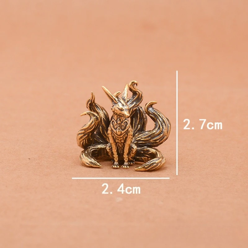 Miniature Antique Brass Lucky Nine Tailed Fox Figurines Feng Shui Ornament Copper Animal Mini Office Desktop Crafts Home Decor
