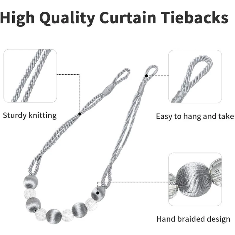 Bead Curtain Tieback Home Decor Gold Holdback Curtains Holder Clamp Buckle Rope Room Accessories Decoration Tie Back 1Pc