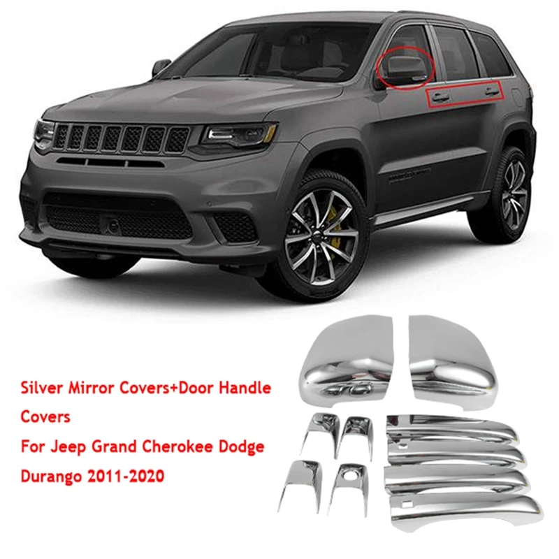 Silver Mirror Covers+Door Handle Covers For Jeep Grand Cherokee Dodge Durango 2011- Parts Accessories