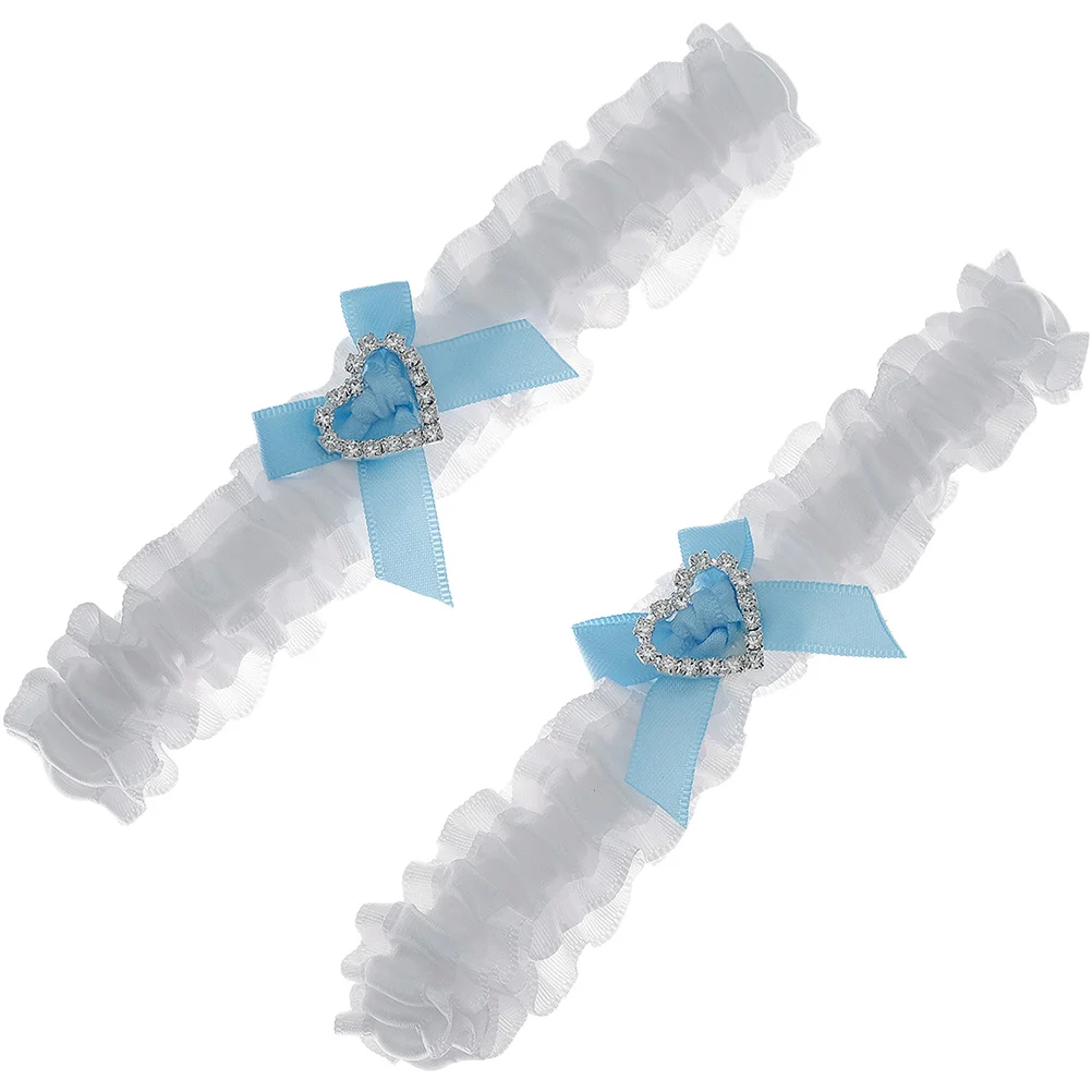 

2 Pcs Bridal Lace Legband Gift Garters for Bride Accessories Strap Belt Wedding Day White Rhinestones