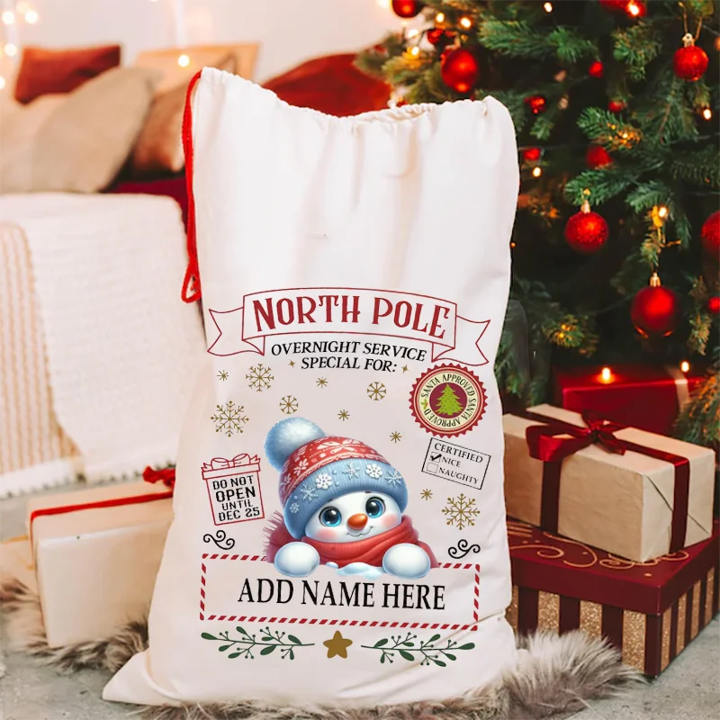 Personalized Name snowman Christmas Gifts Bag for kids Christmas Stocking Name Santa Sack gift Ornament 30x40cm gift bags