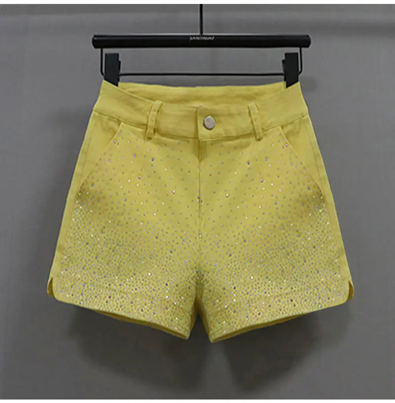 Hot Diamond Denim Shorts for Women's Streetwear / Spring / Autumn wear / New Elastic High Waist Slim Shorts