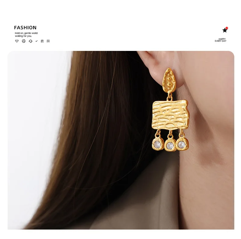 Brandneue Edelstahl-Ohrringe für Frauen Grüner Glasanhänger Accessoires Luxus-Schmuck Mädchen-Ohrringe Party-Geschenk Großhandel – Detail 15