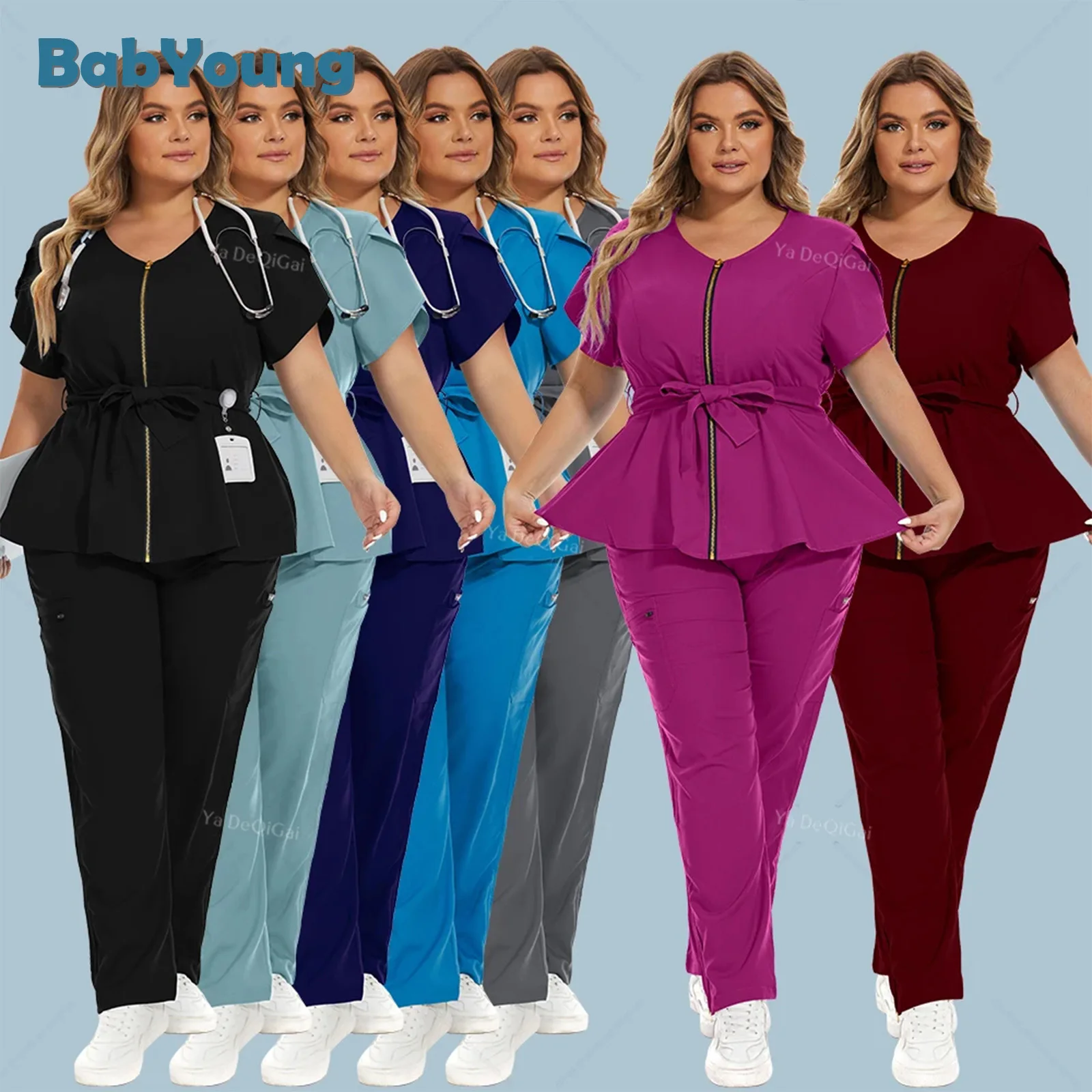 

Solid Color Medical Nurse Uniform Women Nursing Scrubs Set Elasticity Clinic Workwear Doctor Suit Clinical Work Overalls