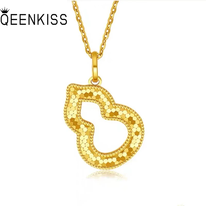 

QEENKISS 24KT Gold Shiny Calabash Necklace Pendant For Women Fine Jewelry Wholesale Wedding Party Bride Girlfriend Gift PT5129