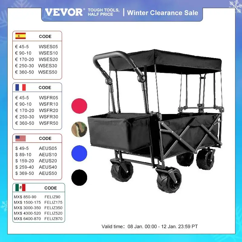 VEVOR Chariot Pliable avec Toit Rouge, Chariot de Jardin Pliable