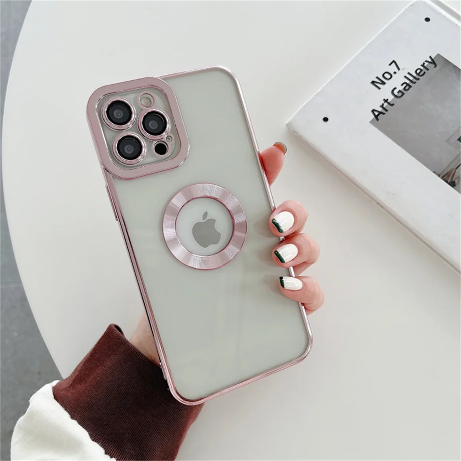 Luxury Clear Plating Case For iPhone 13 Pro Max Silicone Cover iPhone 11 12 Pro XR X SE 3 Camera Lens Protectors Cases With Logo iphone 7 cardholder cases