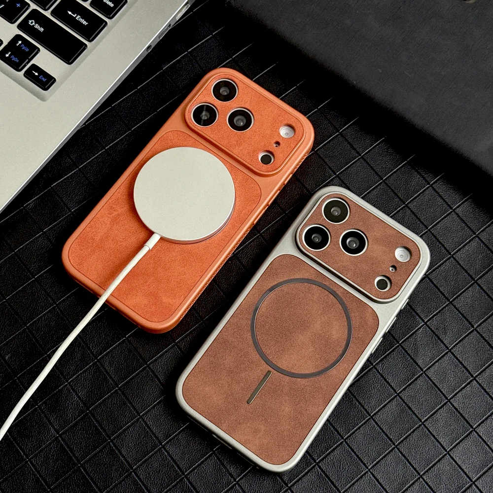 Luxury Faux Leather Case with Heat Dissipation and Wireless Charging Compatibility