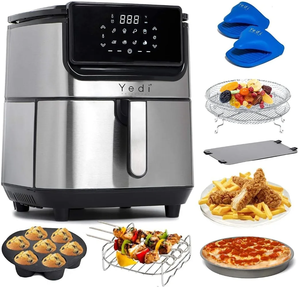 Evolution Air Fryer 6.8 Quart Stainless Steel Ceramic Cooking Basket with Deluxe Accessory Kit and Recipe Book