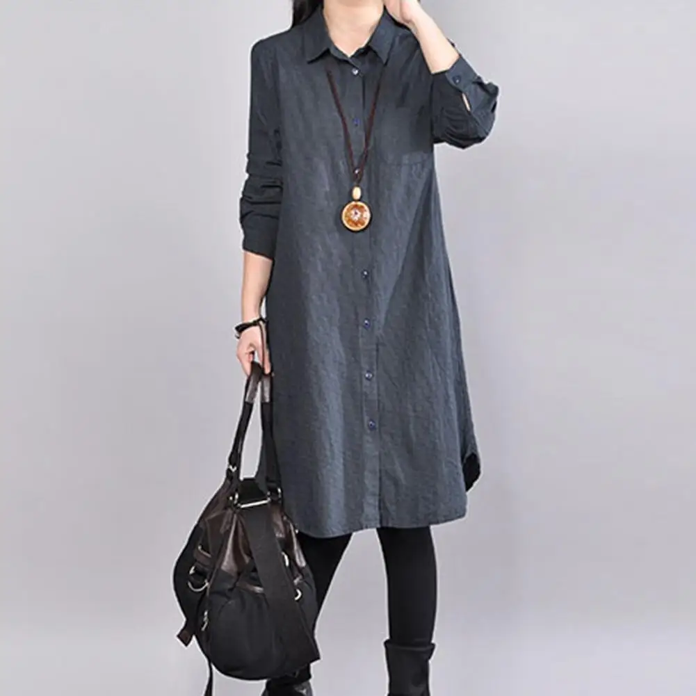 

Turn Down Collar Long Sleeves Button Cuffs Single-breasted Women Shirt Spring Casual Plaid Print Mid-Length Shirt Coat Blouses
