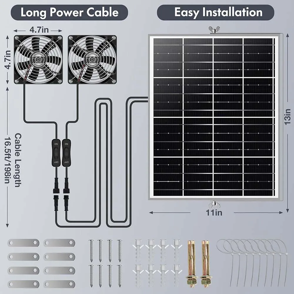 Solar Fan Kit Solar Panel Dual Fan IPX7 Waterproof For Dog Chicken House RV Greenhouse Panel Powered Air Extractor Solar Panel Kit Solar Exhaust Fan