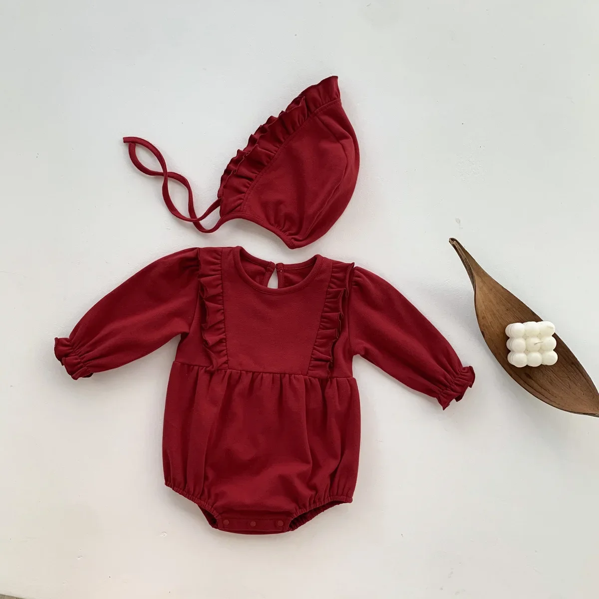 Baby Pure Color Court Style Bodysuit Spring Autumn Outfit for Crawling Boys Girls Newborn One Year Old Outdoor Clothes
