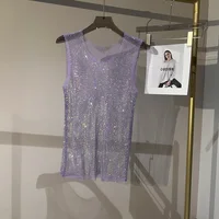 Women&Men Crystal  Rhinestones Shiny Sexy Y2K Tank Tops High Quality Party Club Sexy See Through Mesh Hollow Out Diamond shirt - Image 2