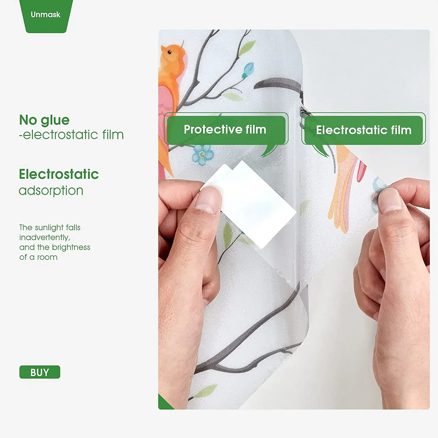 Антистатическая липкая пленка для окон, декоративная Антистатическая пленка С Рисунком Птиц, матовые Стикеры для дома