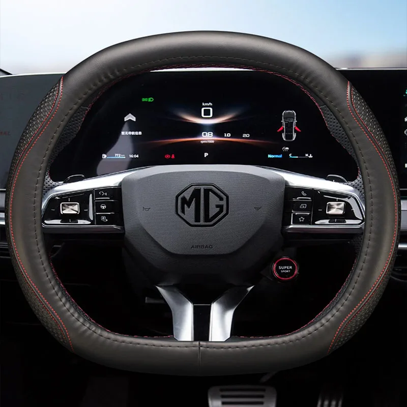 범용 스포츠 스타일 미끄럼 방지 가죽 자동차 핸들 커버, MG 7 Scorpio One Mulan 4 EV 2023 2024