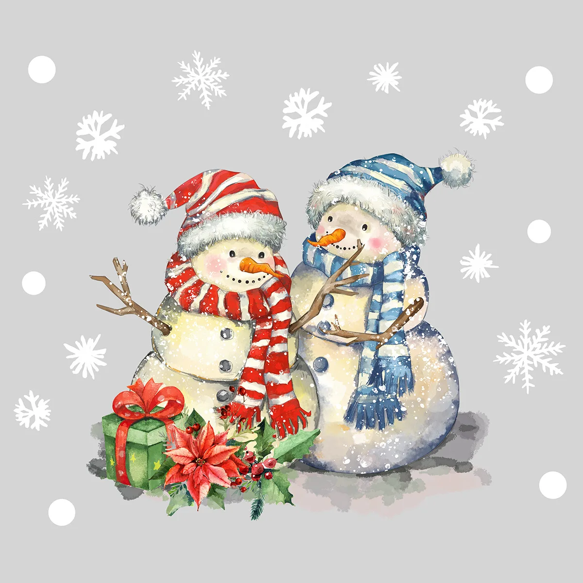 30*30cm Cartoon Couple Snowman Window Sticker Double Sided Visual Glass Sticker Christmas Valentine\'s Day Wall Sticker Ct6049
