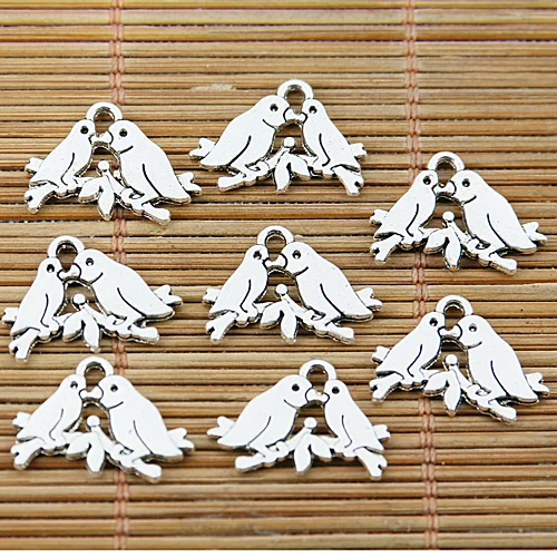 20 Pz 17*12Mm Tono Argento Tibetano Baciare Coppia Uccello Charms Ef1560 Charms Per La Creazione Di Gioielli