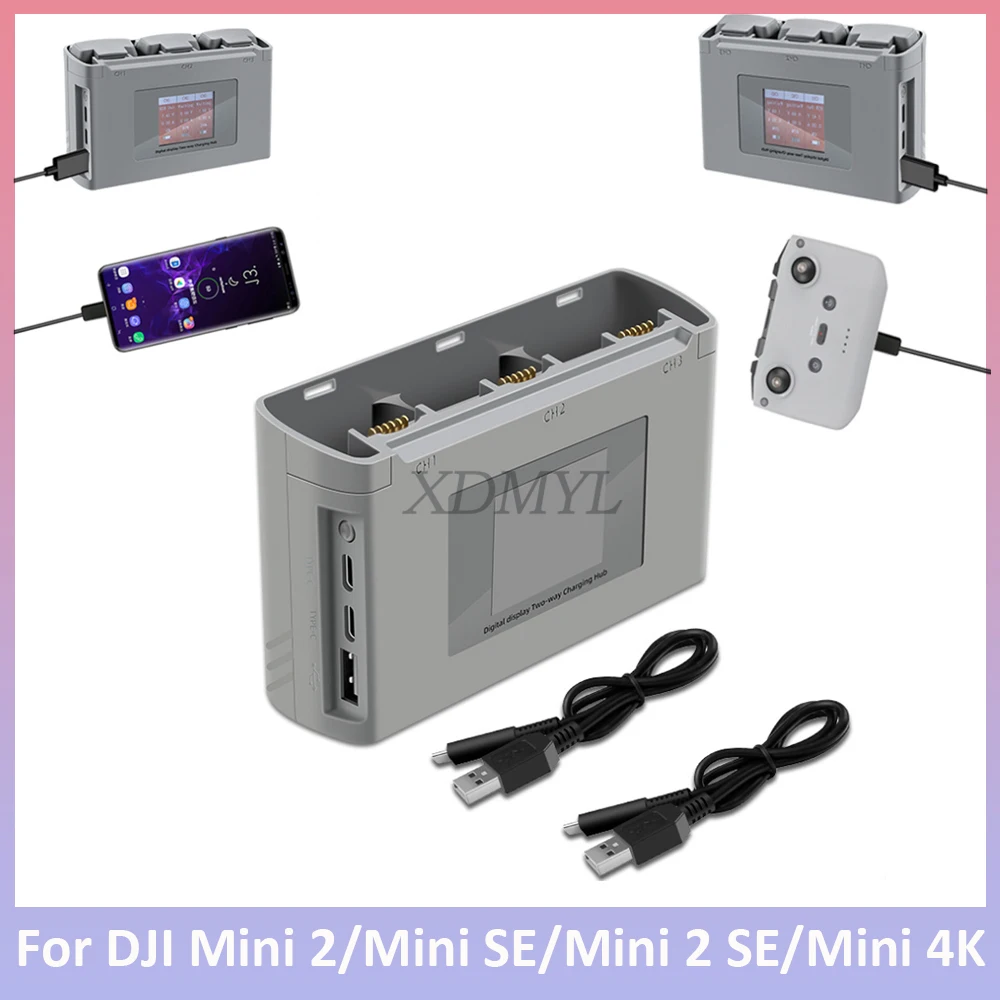 Chargeur Batterie DJI Mini 2/SE 2 en 1 avec Hub USB