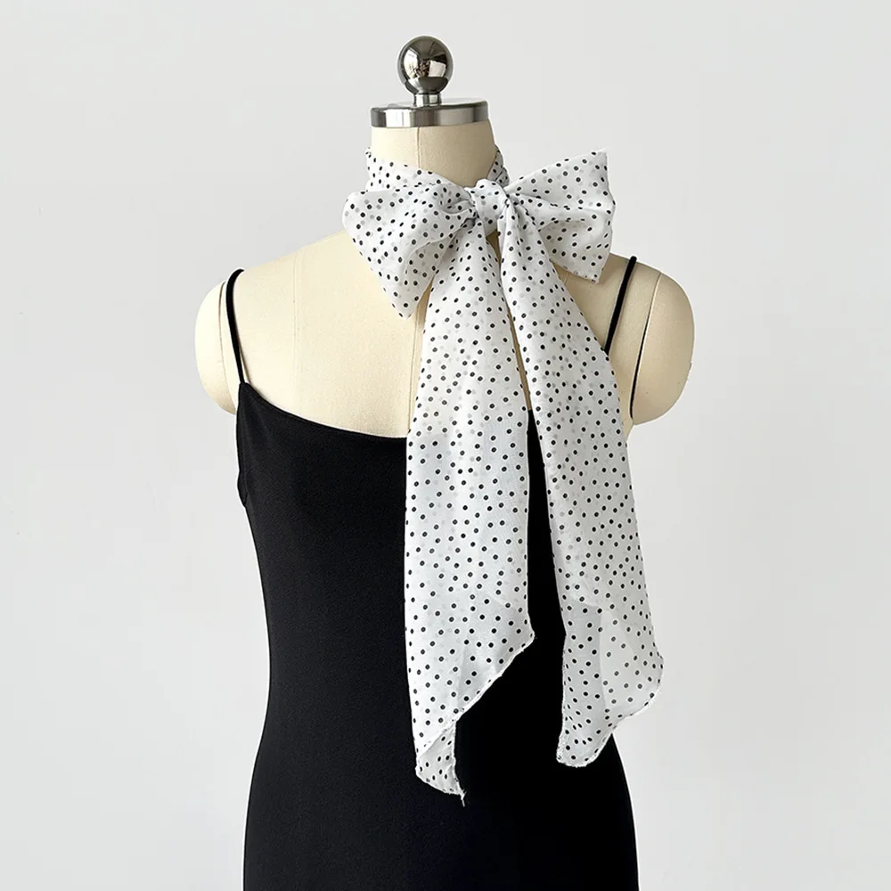 Long Polka Dot Silk Scarf Women's Print Relaxed Sense Streamer 2025 Spring and Summer All Decorative Scarf Temperament Headband