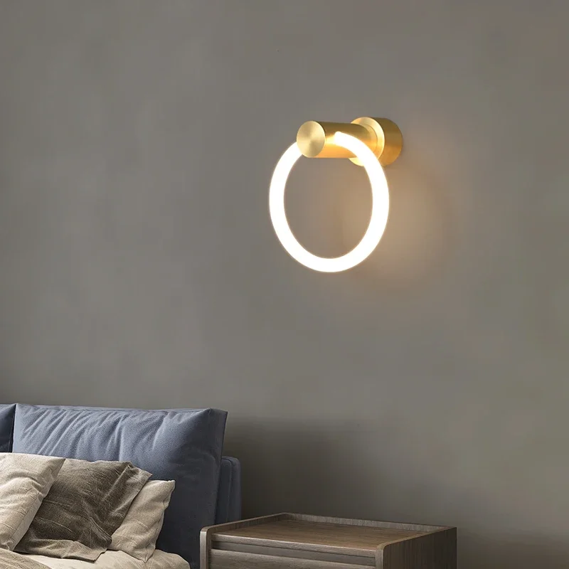 

Italian minimalist bedroom bedside wall lamp indoor lighting all copper living room study background wall decoration wall lamp