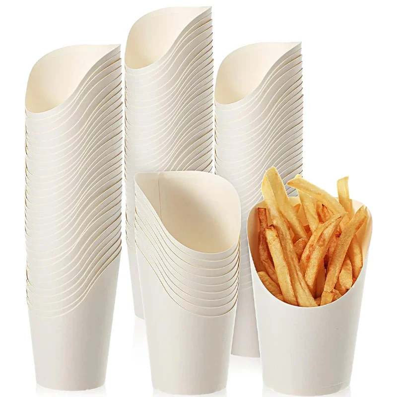 50pcs French Fries Holder Disposable Kraft Paper French Fry Cup Charcuterie Cup Snack Dessert Potato Chips Box Party Supplies