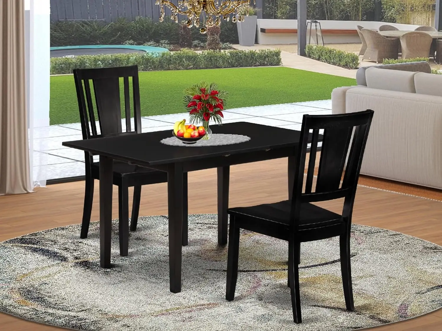 3 Piece Dining Room Table Set Contains a Rectangle Kitchen Table with Butterfly Leaf and 2 Dining Chairs 32x54 Inch, Black