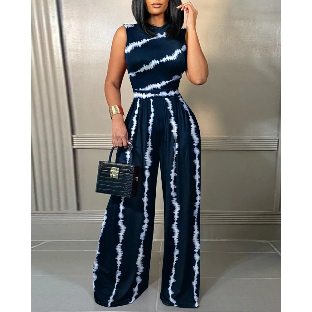 Casual Sleeveless Floral Print Jumpsuit Women Spring Summer Long Wide Leg Pants Elegant Jumpsuits 2024 Fashion One Piece Rompers