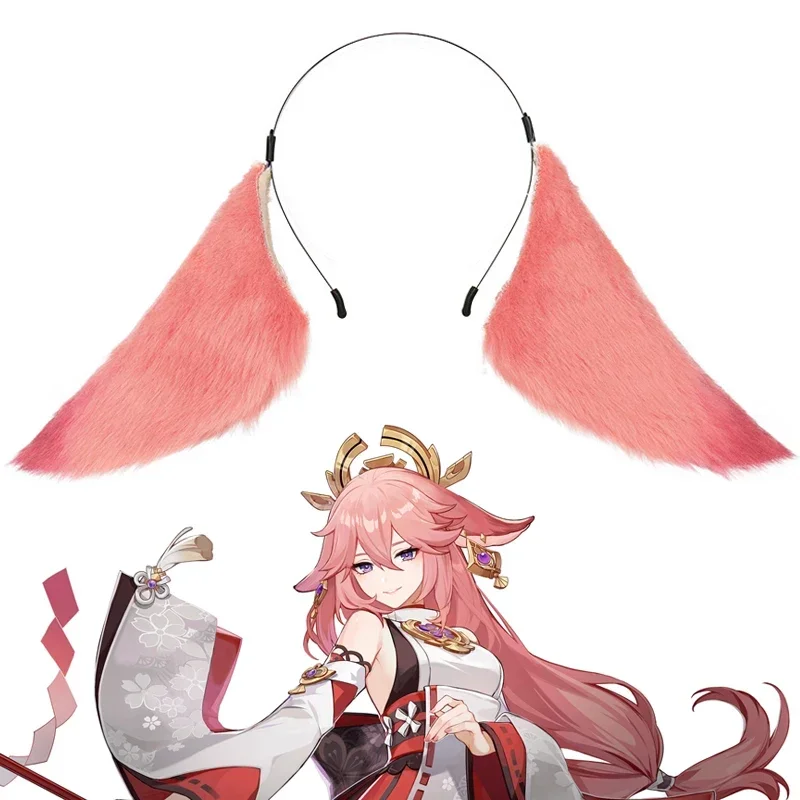 

Genshin Impact Yae Miko Headband Cosplay Plush Fox Ears Hairpin Headwear Lolita Halloween Party Game Costumes Hair Accessories