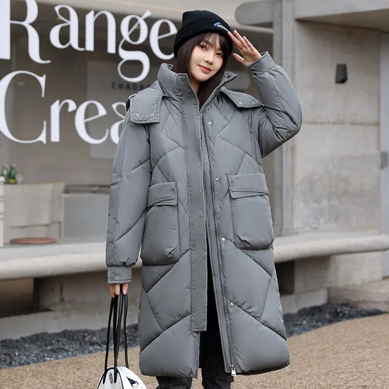 2023 New Women Down Cotton Coat Winter Jacket Female Mid Length Version Parkas Loose Thick Warm Outwear Hooded Fashion Overcoat