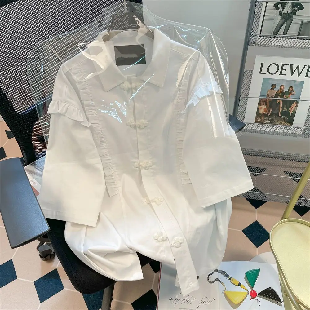 HOUZHOU Korean Fashion Blouses 2023 Short Sleeve Top Women White Summer Chic Oversized Shirt Kawaii Harajuku Preppy Clothes houzhou розовые джинсовые брюки девушка корейская сладкая широкая нога высокая талия джинсы kawaii chic сладкие моющие брюки