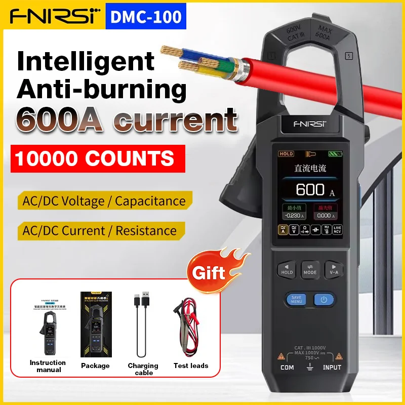 FNIRSI DMC-100 Clamp Type Multimeter Automatic Intelligent High Precision Ammeter Temperature Probe