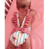 Toddler Girls Swimsuit For Kids 1-4 Year Striped Swimwear Swimming Children Backless Bikini Newborn Baby One Piece Bathing Suit 4