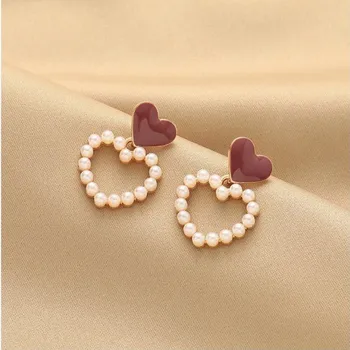 925 Silver Needle Korean Fashion Red Heart Earrings For Women Jewelry 2025 Trending Luxury Vintage Women's Pearl Drop Earrings