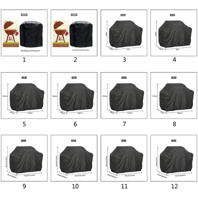 Bbq Vízálló Barbecue Fedél Porbiztos Kültéri Nagy Teherbírású Borító Esőálló Fekete Grill Burkolat - Image 2