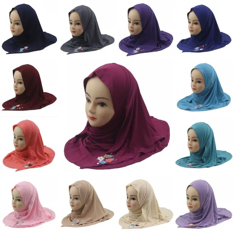 Fits 3-7 Years Hijab Muslim Kids Wear Directly Instant Hijab Arab Islamic Scarf Turban Children Flower Ornament Khimar muslim headwear head scarf hijab headscarf shawl scarf female head wraps