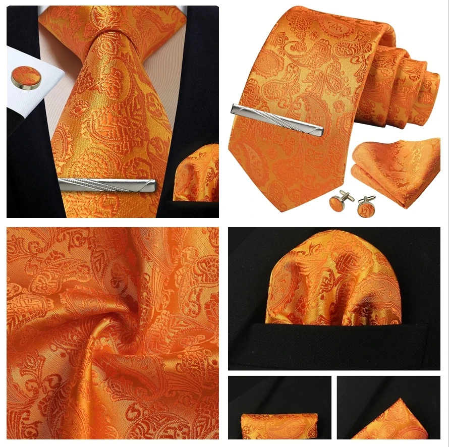 Herren Gold schwarz Paisley Seide Krawatte für Männer Luxus Geschenk klassische Krawatte Taschentuch Manschetten knöpfe Krawatten klammer Set formale Hochzeit Accessoires – Detail 7