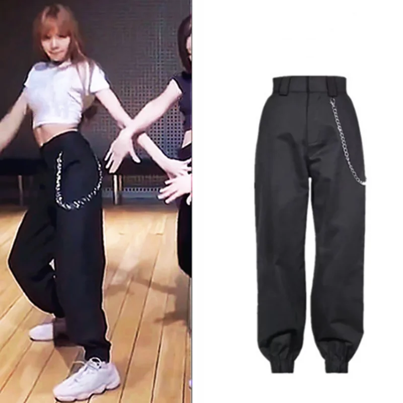 

Брюки-карго женские в стиле хип-хоп с цепочкой