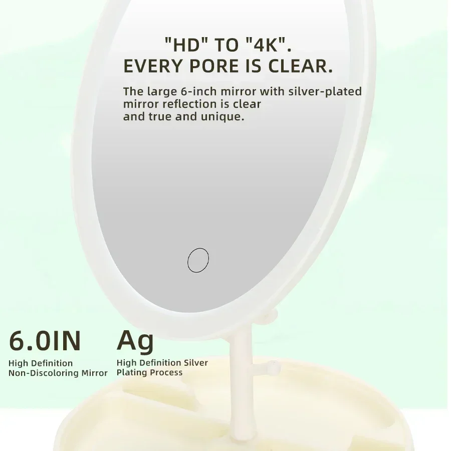 USB Makeup Mirror with LED Three Light Sources at Will Switch Girls Students Dormitory Desktop Folding Vintage Mirror