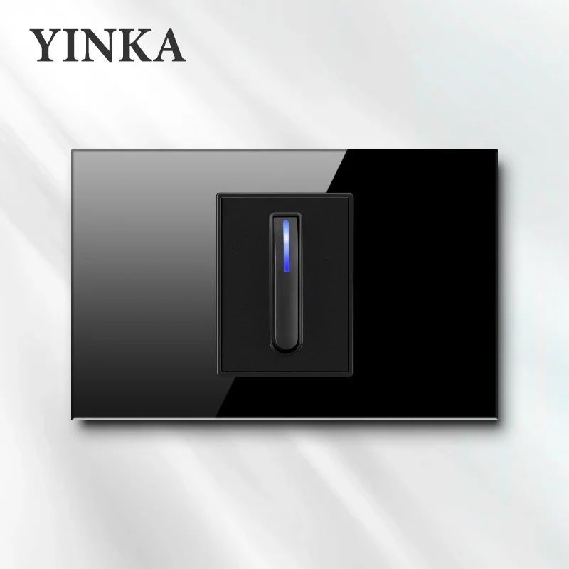 Switch-interruptor de Parede Universal com Teclas de Piano Preto Painel de Vidro Temperado Botões de Pressão Indicador Led Ac110v250v mm x 72 mm