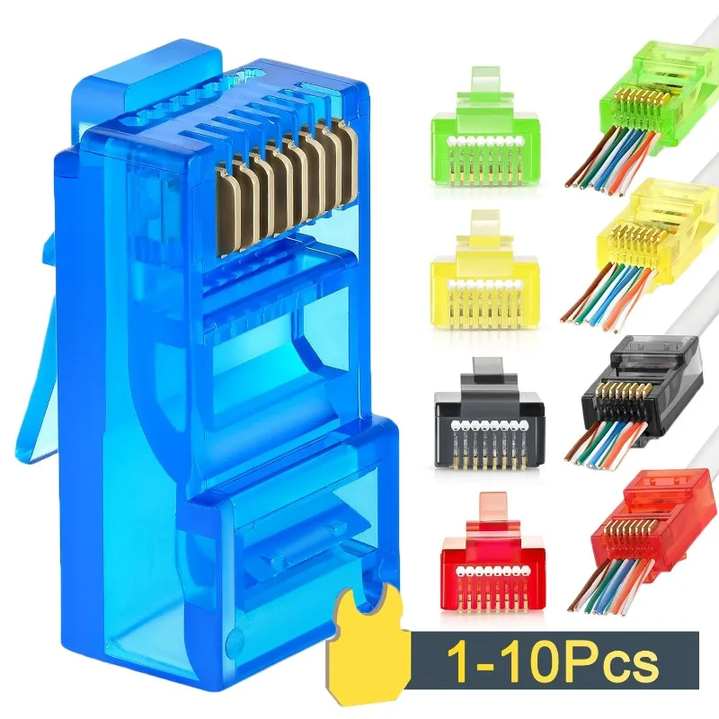 Цветные обжимные модульные коннекторы RJ45 Cat5 для проходных разъемов, для прочного многожильного сетевого кабеля UTP, позолоченный сетевой штекер 8P8C