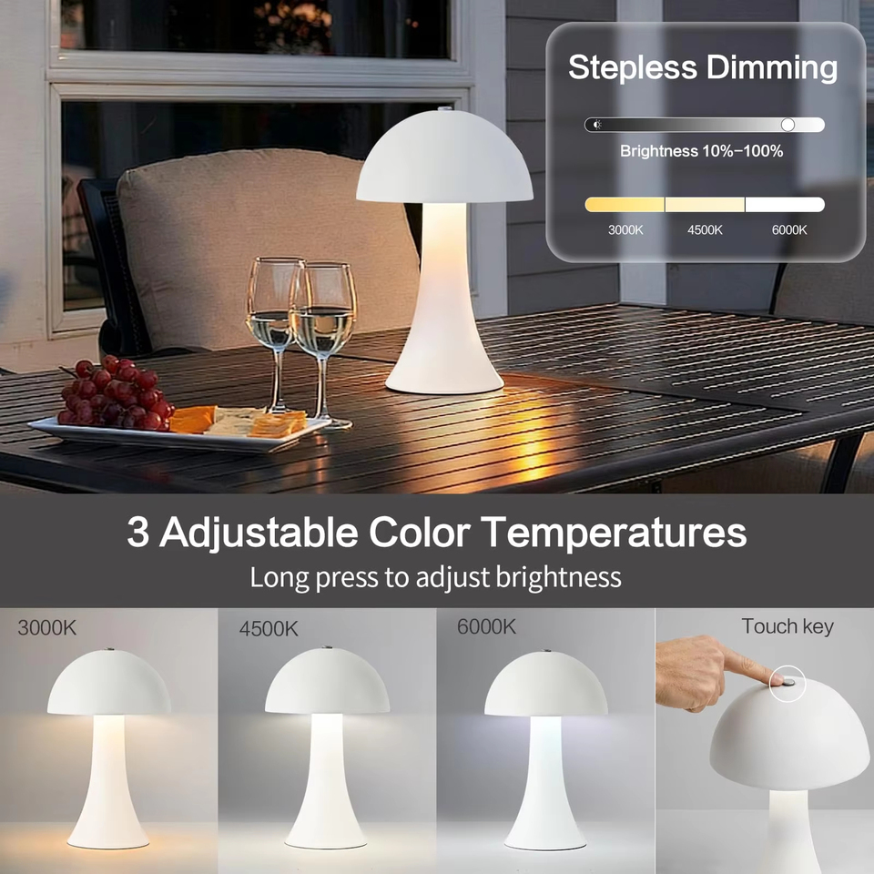 New Retro Mushroom LED Table Lamp - Rechargeable Touch Sensor Dimmable Ambient Light for Bedroom Bar Cafe Home Decor