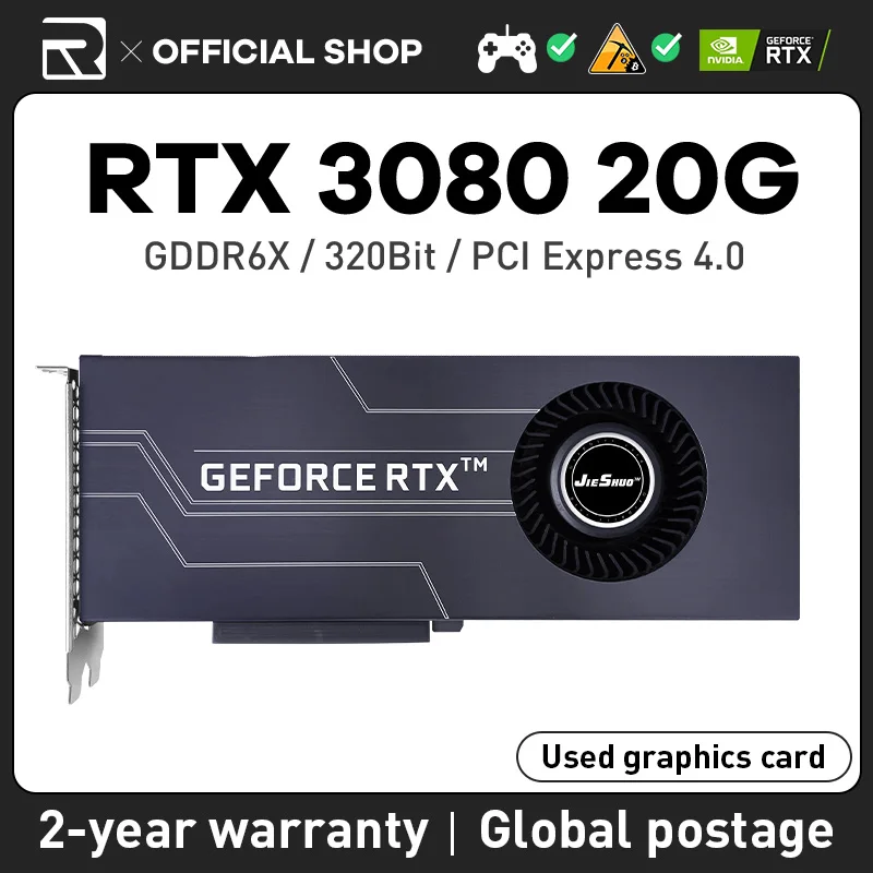 

NVIDIA JIESHUO RTX 3080 20G Graphics Card Turbofan GDDR6X GPU AI Computer PC 320bit PCI Express X16 4.0 Gaming Video 30serie