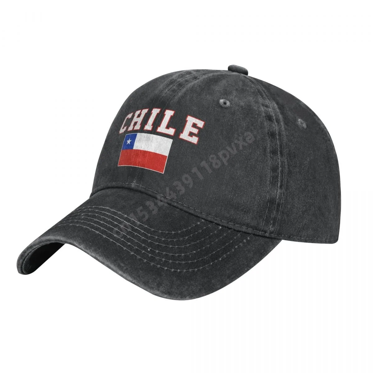 

Unisex Adult Chile Flag Chilean Fans Charcoal Washed Denim Baseball Cap Men Classic Vintage Cotton Dad Trucker Hat