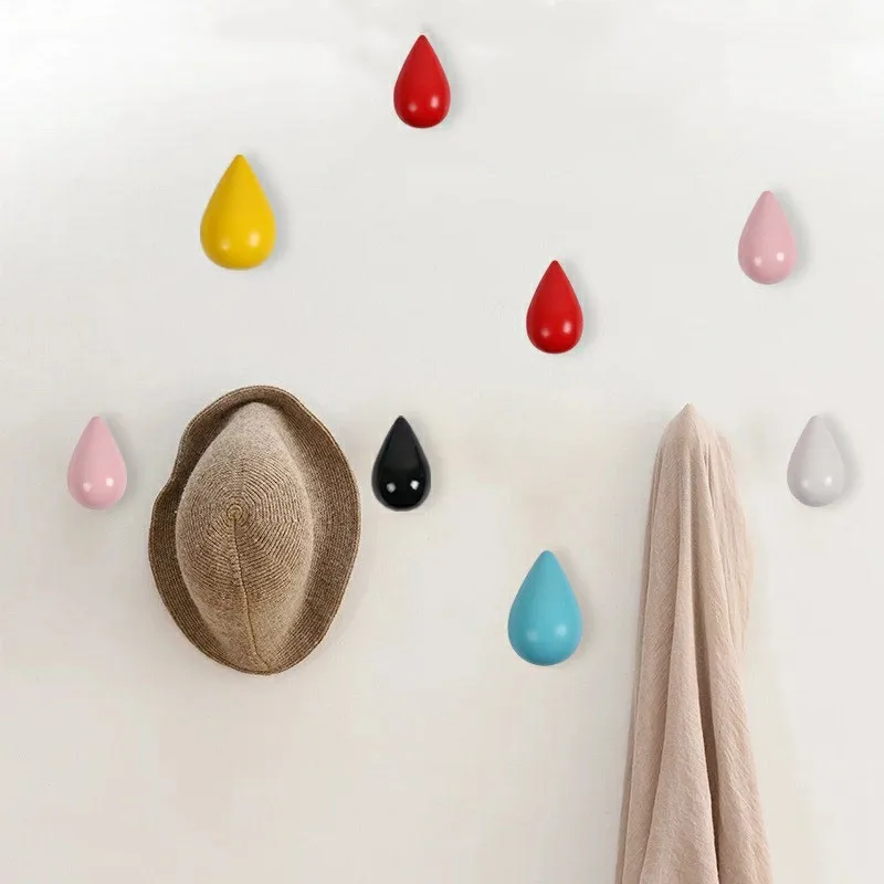 1PC Water Drop Shaped Hook Wood Wall Hanger Door Back Hanger Key Holder Handbag Hat Clothes Wooden Hook Decorative Hooks 4