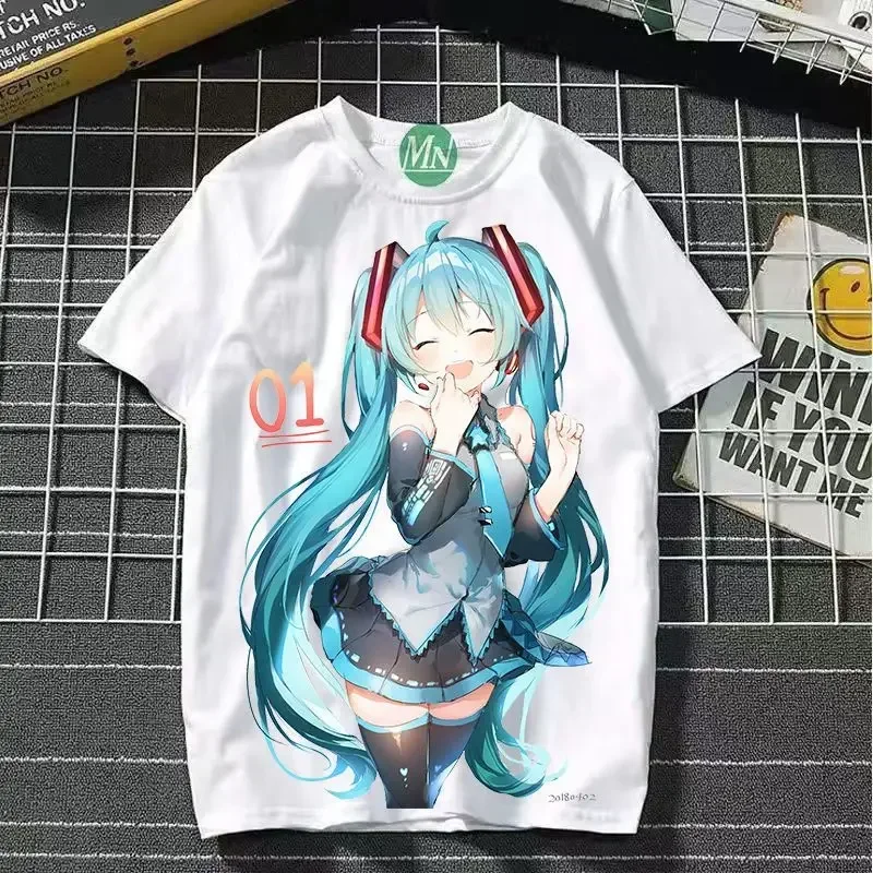 Hatsune Miku Co-Branded Cartoon Print Ladies' T-Shirt - 2D Animation Style