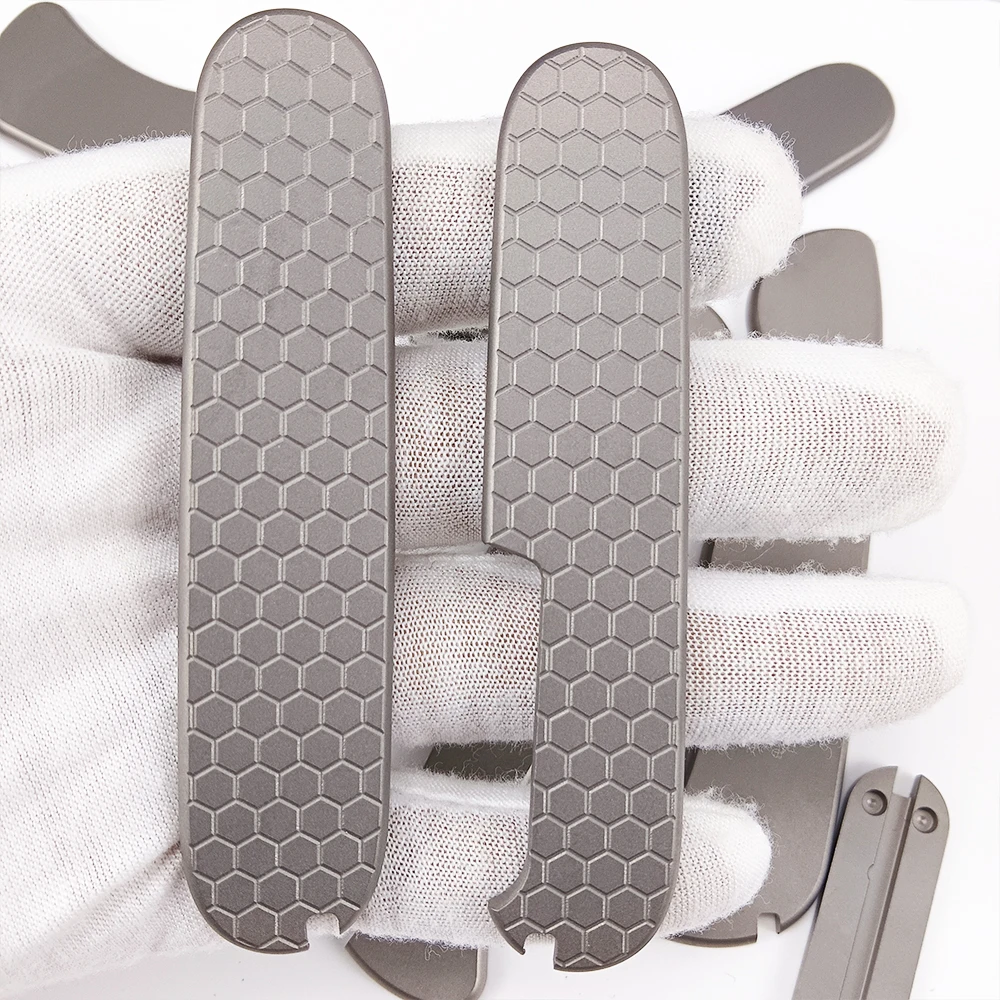 New Checkered Pattern 91mm Swiss Knife Handle Patch, Modified Titanium Alloy TC4 Handle Patch for 91mm Swiss Knife Handle Making