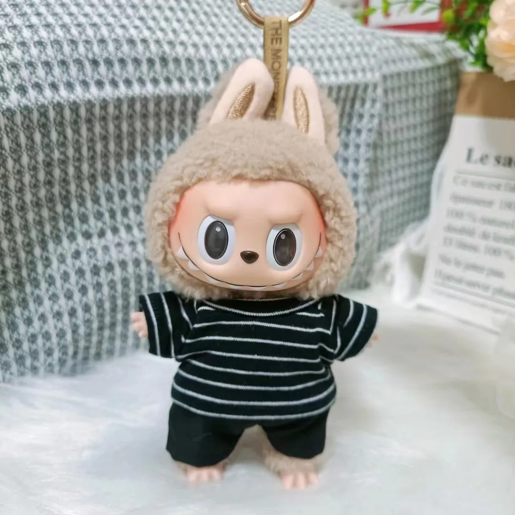Charming 17Cm Labubu Baby Doll Casual Striped Outfit with Shorts
