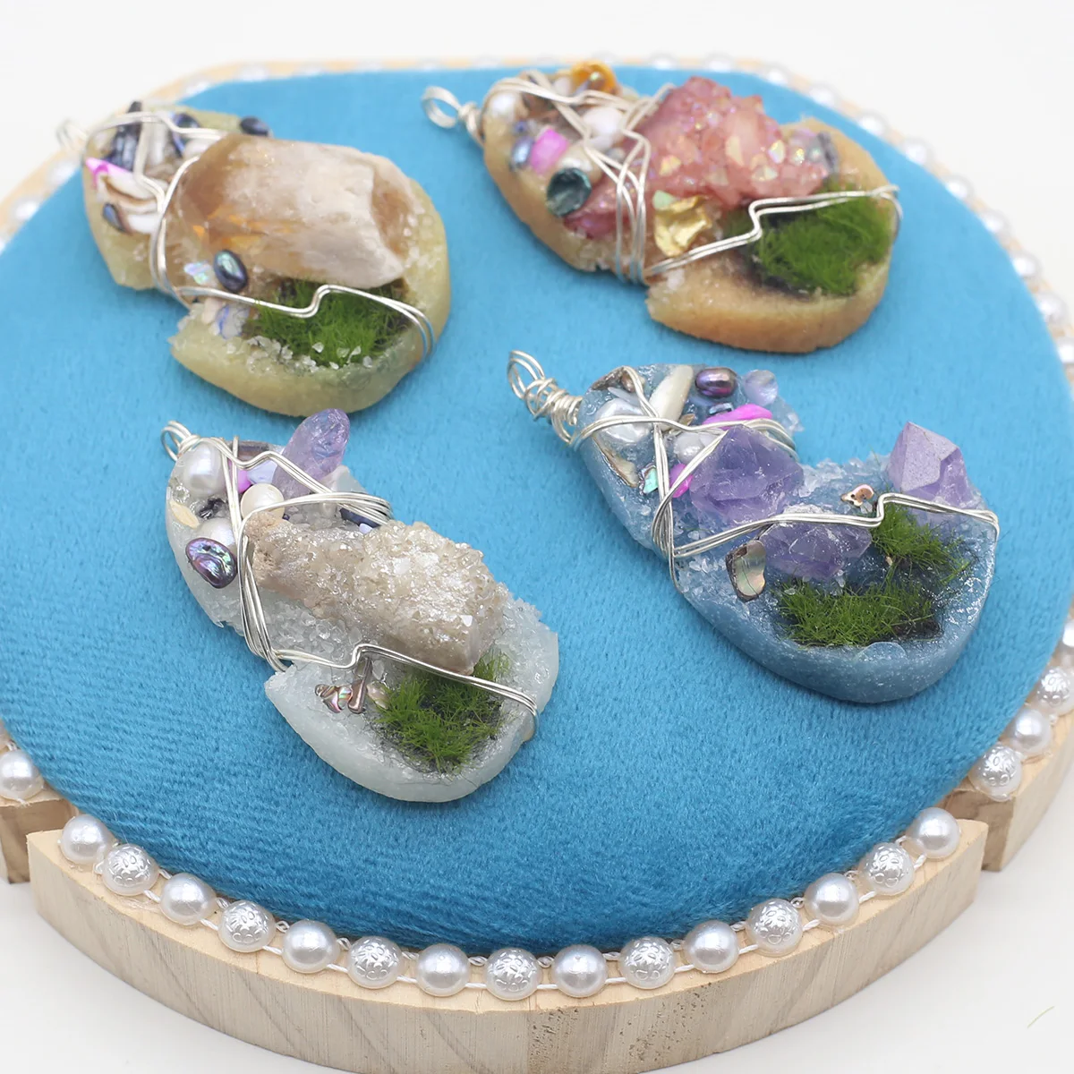 

Irregural Natural Druzys Stone Pendant Winding Silver Color Natural Crystal Pendant Charms for Making DIY Jewerly Necklace